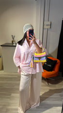 PANTALON EN SATIN ROSE