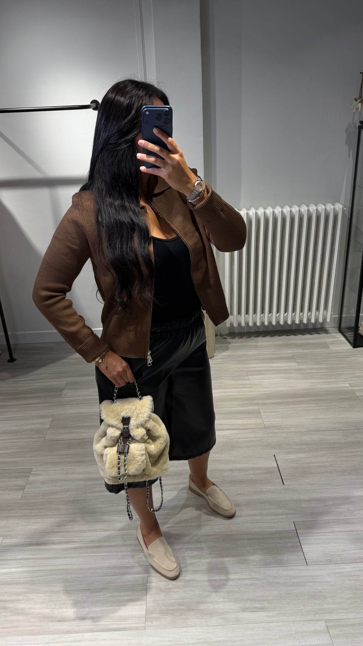 Veste Maille Zippée Marron