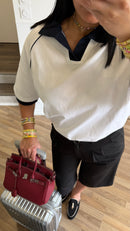 POLO OVERSIZE MARINE/BLANC