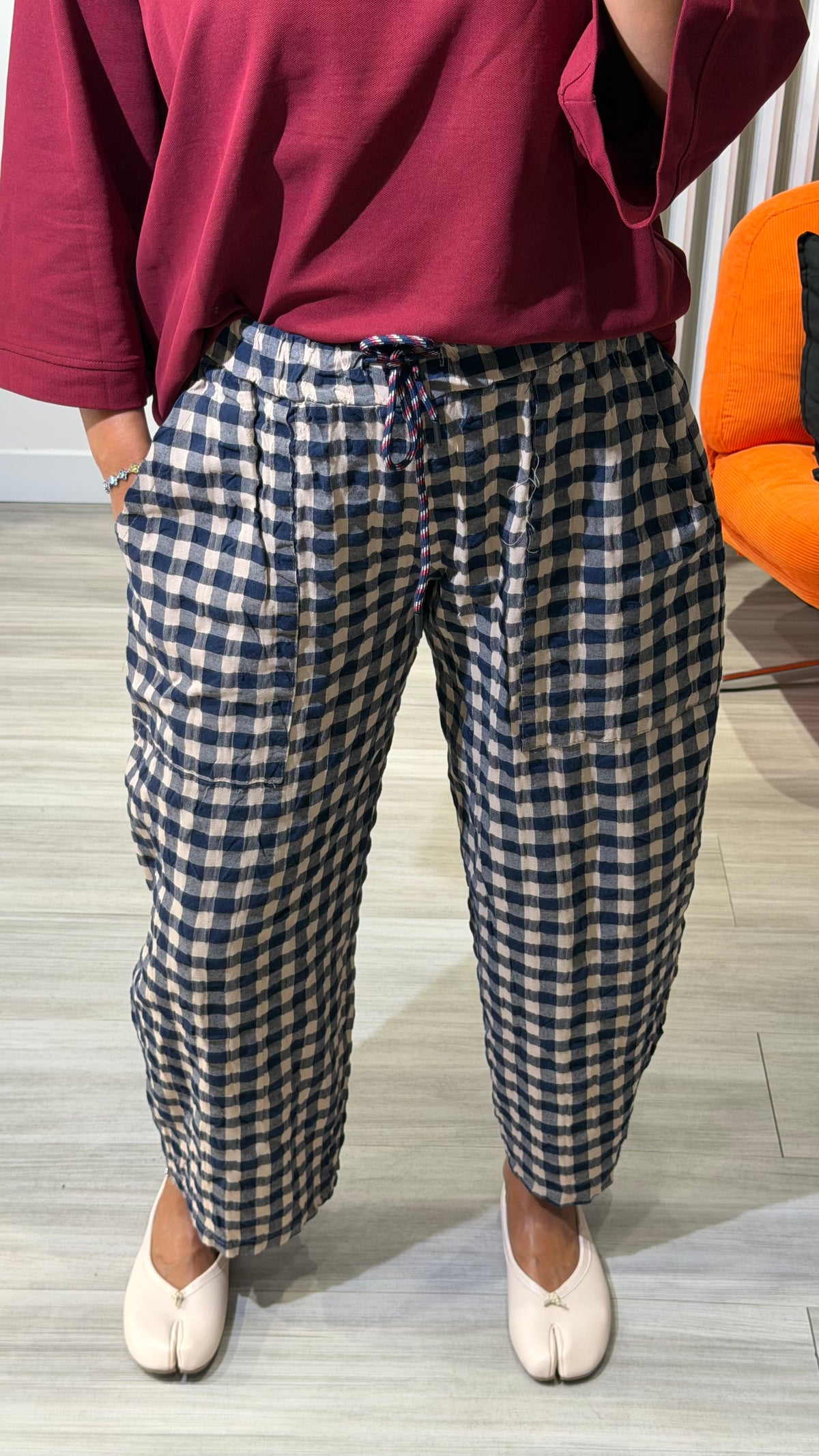 PANTALON A CARREAUX {Marine / Beige}