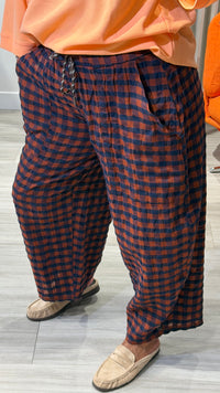 PANTALON A CARREAUX {Marine / Orange}