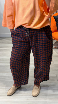 PANTALON A CARREAUX {Marine / Orange}