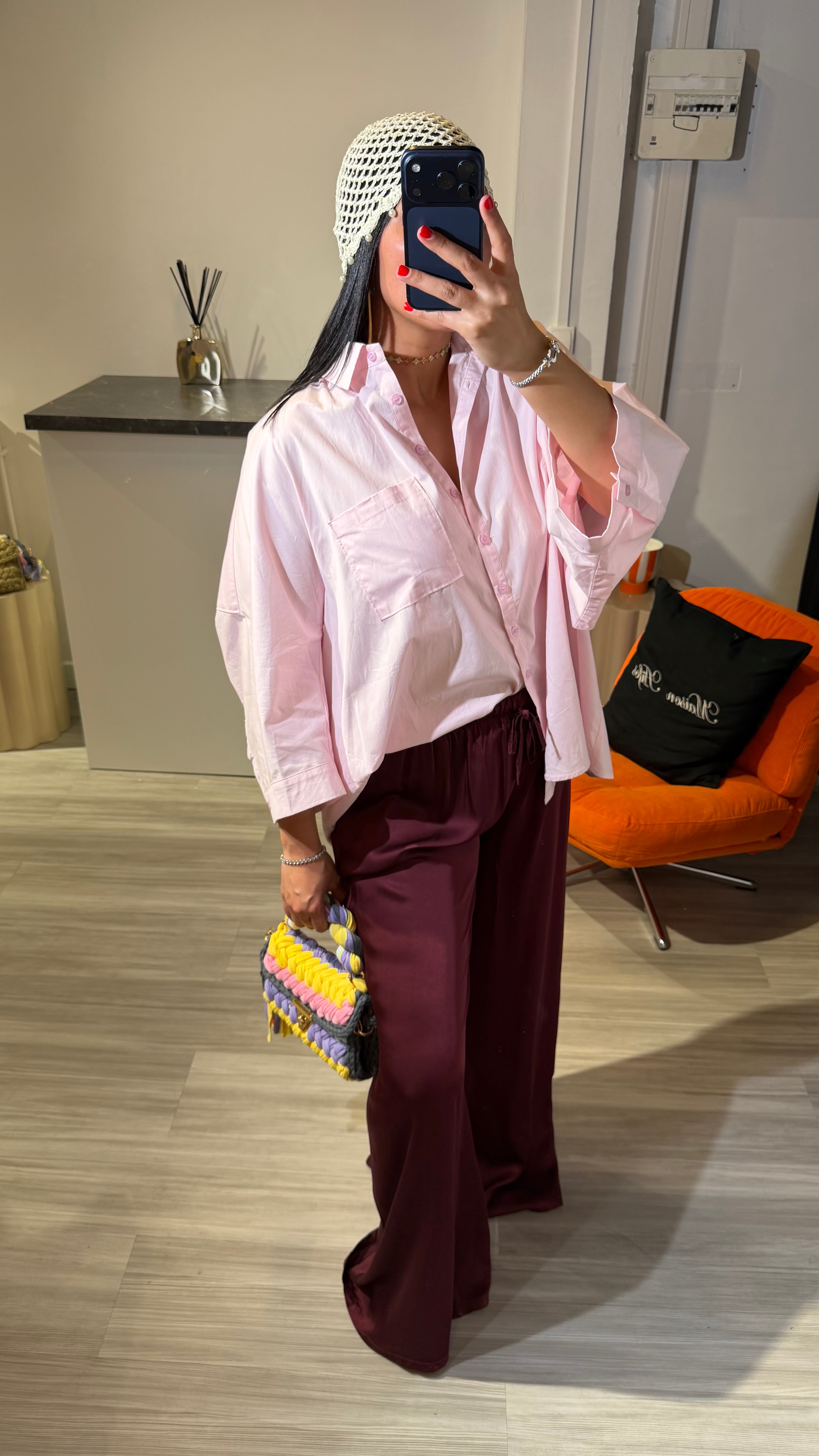 PANTALON SATIN BORDEAUX
