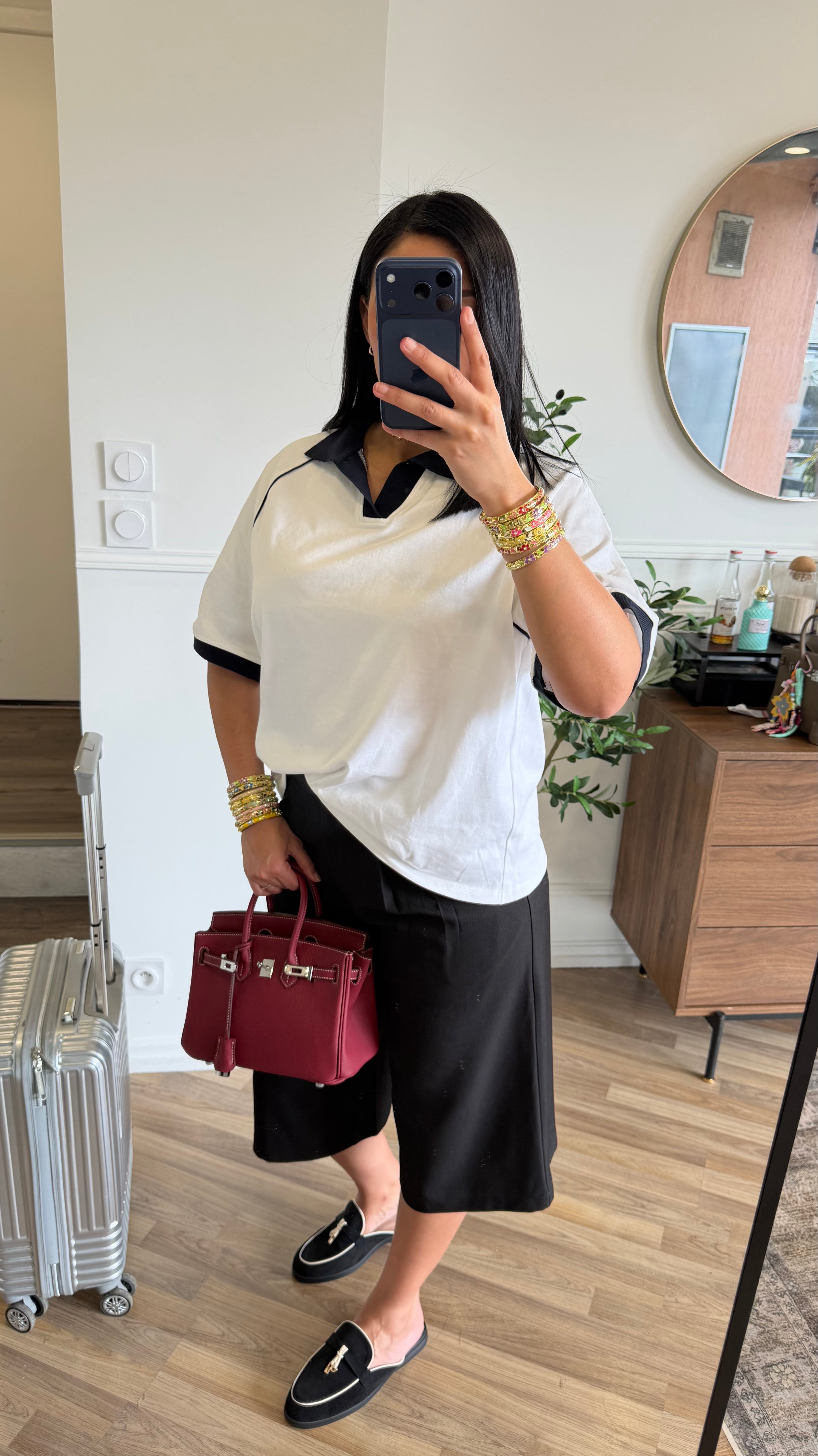 POLO OVERSIZE MARINE/BLANC