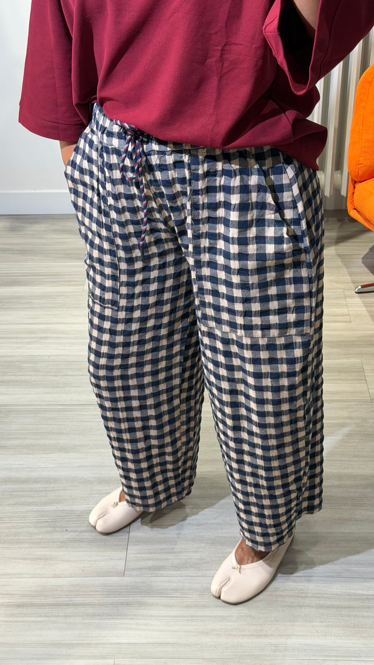 PANTALON A CARREAUX {Marine / Beige}