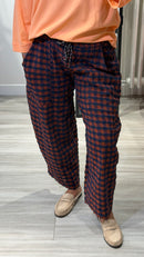 PANTALON A CARREAUX {Marine / Orange}