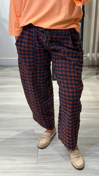 PANTALON A CARREAUX {Marine / Orange}