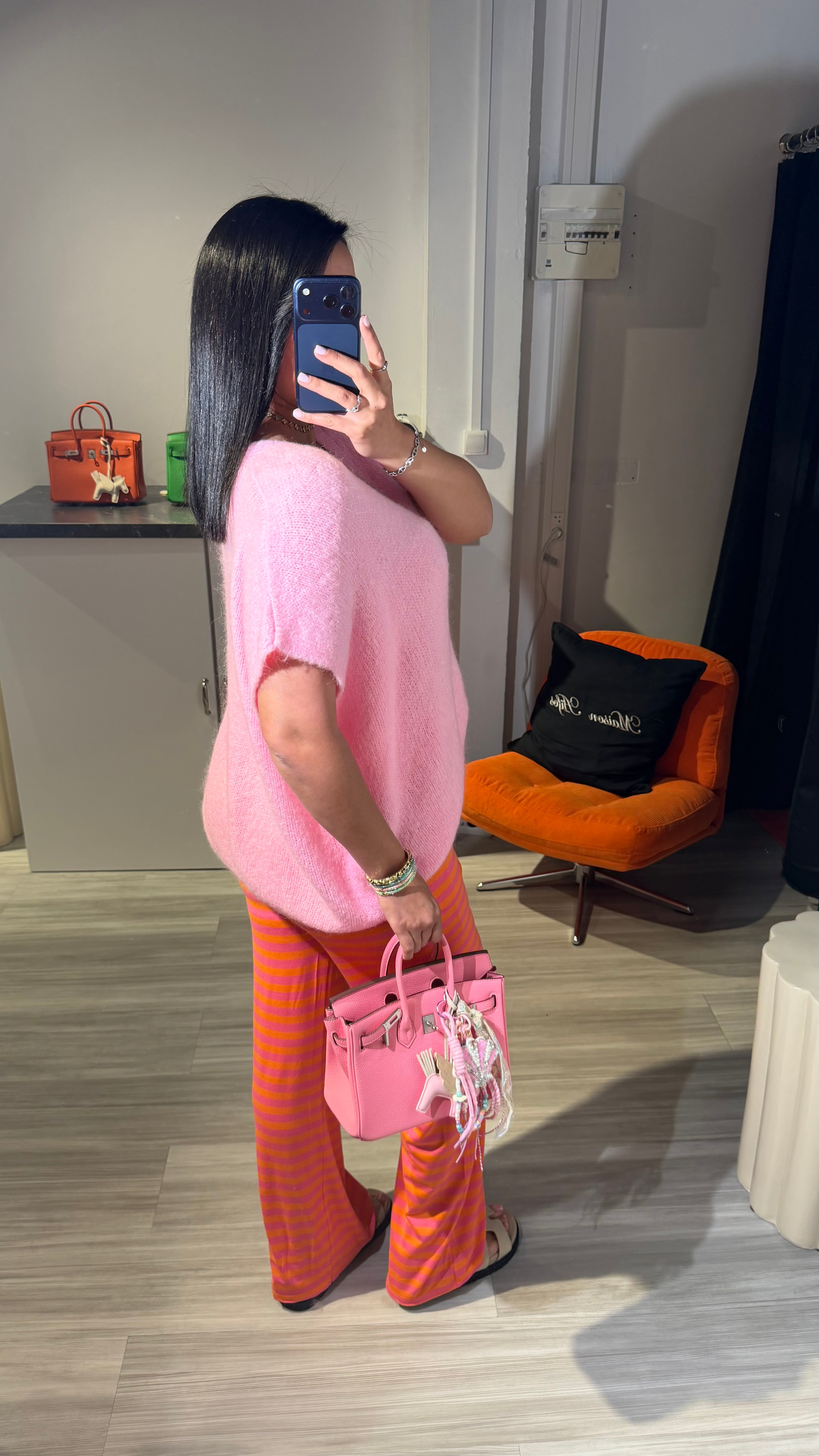 PANTALON RAYÉ ROSE