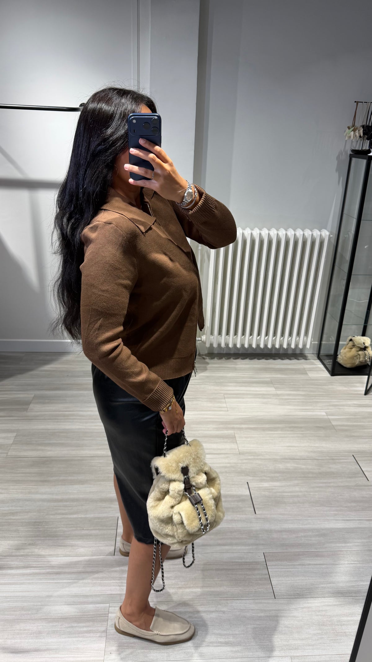 Veste Maille Zippée Marron